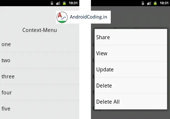 android context menu